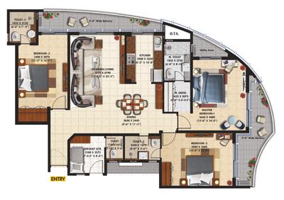 Floor Plan Image of 1508 Sq.ft 3 BHK Apartment / Flat for sale in Rishita Mulberry, Sushant Golf City Lucknow for Rs. 16000000