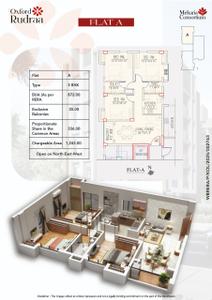 Image of 1243 Sq.ft 3 BHK Apartment / Flat for sale in Oxford Rudraa, Kasba, Kolkata for Rs. 9944000