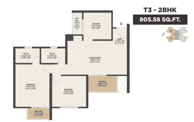 Image of 1100 Sq.ft 3 BHK Apartment / Flat for sale in VTP Dolce Vita Phase 4, Kharadi Annex, Pune for Rs. 14000000