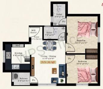 Floor Plan Image of 783 Sq.ft 2 BHK Apartment / Flat for sale in Kundrathur Chennai for Rs. 4385000