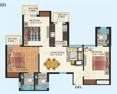 Image of 1350 Sq.ft 3 BHK Apartment / Flat for sale in Mapsko Paradise, Sector 83, Gurgaon for Rs. 13000000