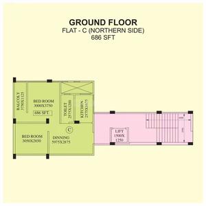 Image of 731 Sq.ft 2 BHK Apartment / Flat for sale in Chinsurah, Hooghly for Rs. 2295000