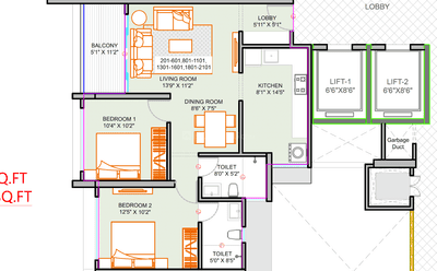Image of 1109 Sq.ft 2 BHK Apartment / Flat for sale in Sukhwani Ambar, Wakad, Pune for Rs. 8900000