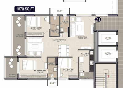 Image of 1555 Sq.ft 3 BHK Apartment / Flat for sale in Kondapur, Hyderabad for Rs. 15237445