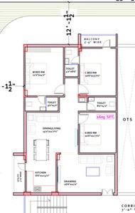 Floor Plan Image of 1605 Sq.ft 3 BHK Apartment / Flat for sale in Puppalaguda Hyderabad for Rs. 7572000