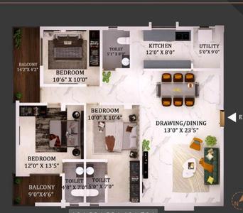 Image of 1725 Sq.ft 3 BHK Apartment / Flat for sale in Jagamara, Bhubaneswar for Rs. 14400000