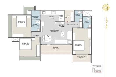 Image of 1809 Sq.ft 3 BHK Apartment / Flat for sale in Jagatpur, Ahmedabad for Rs. 7437000