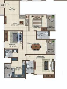 Image of 1890 Sq.ft 3 BHK Apartment / Flat for rent in Shriram Park 63, Perungalathur, Chennai for Rs. 45000