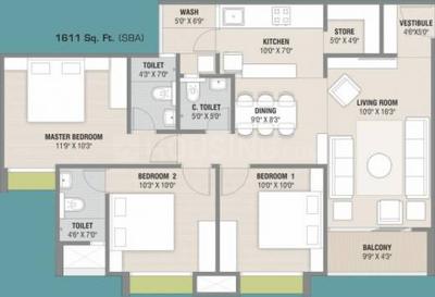 Image of 1611 Sq.ft 3 BHK Apartment / Flat for sale in Rajvi Opal, Naranpura, Ahmedabad for Rs. 9900000