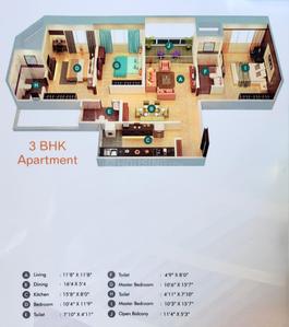 Image of 1575 Sq.ft 3 BHK Apartment / Flat for sale in Kumar Corp Prithvi H1, Kondhwa, Pune for Rs. 14000000