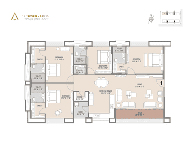 Image of 3260 Sq.ft 4 BHK Apartment / Flat for sale in Pal, Surat for Rs. 18109300