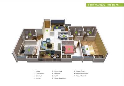 Image of 1281 Sq.ft 3 BHK Apartment / Flat for sale in Ram Foresta, Kondhwa, Pune for Rs. 10000000