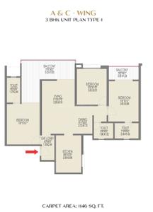 Image of 1547 Sq.ft 3 BHK Apartment / Flat for sale in Sai Pleasure, Wakad, Pune for Rs. 13500000