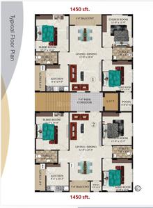 Floor Plan Image of 1450 Sq.ft 3 BHK Apartment / Flat for sale in Madhurawada Visakhapatnam for Rs. 6550000