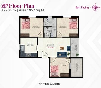 Image of 957 Sq.ft 3 BHK Apartment / Flat for sale in Sembakkam, Chennai for Rs. 5742000