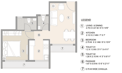 Image of 1050 Sq.ft 2 BHK Apartment / Flat for sale in Riverside, Taloja, Navi Mumbai for Rs. 5500000