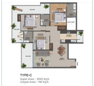 Image of 2238 Sq.ft 3 BHK Apartment / Flat for sale in GMS Road, Dehradun for Rs. 17200000