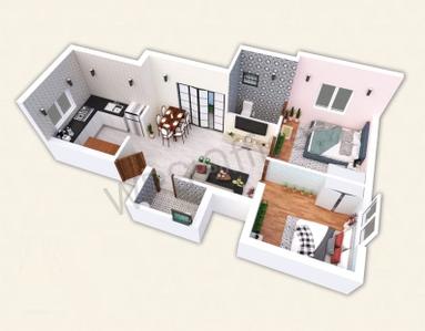 Floor Plan Image of 709 Sq.ft 2 BHK Apartment / Flat for sale in Kundrathur Chennai for Rs. 3970400