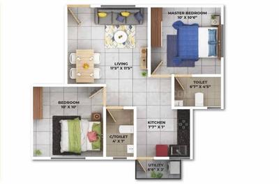Floor Plan Image of 667 Sq.ft 2 BHK Apartment / Flat for sale in Felicity Swarna Griha 3 Annexe, Arabikothanur Kolar for Rs. 3200000
