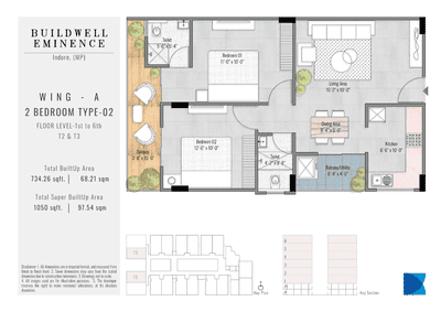 Image of 1040 Sq.ft 2 BHK Apartment / Flat for sale in Buildwell Eminence, Jakhya, Indore for Rs. 5720000