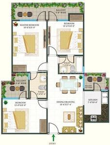 Floor Plan Image of 1489 Sq.ft 3 BHK Apartment / Flat for sale in MR Shalimar City, Hindan Residential Area Ghaziabad for Rs. 9500000