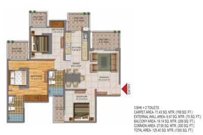 Image of 844 Sq.ft 2.5 BHK Apartment / Flat for sale in Fragrance Homes, Siddharth Vihar, Ghaziabad for Rs. 12200000