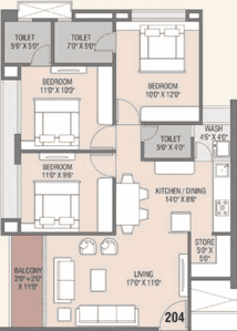 Image of 1200 Sq.ft 2 BHK Apartment / Flat for sale in Kelly La Maison, Jahangir Pura, Surat for Rs. 3800000