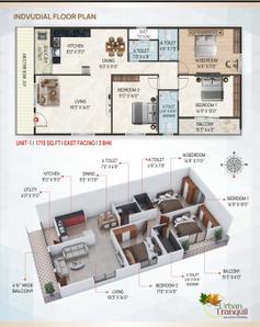 Image of 1715 Sq.ft 3 BHK Apartment / Flat for sale in JP Nagar, Bengaluru for Rs. 12500000