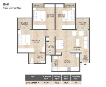 Image of 1180 Sq.ft 2.5 BHK Apartment / Flat for rent in Mangalam Life Park, Moshi, Pune for Rs. 24000