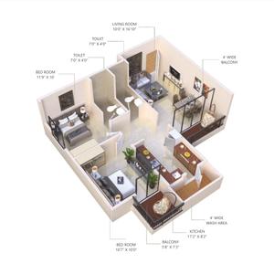 Image of 972 Sq.ft 2 BHK Apartment / Flat for sale in Shree Laxmi Peace City, Gotal Pajri, Nagpur for Rs. 3404400