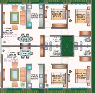 Floor Plan Image of 1025 Sq.ft 2 BHK Apartment / Flat for sale in Apex Green Wood, Borivali East Mumbai for Rs. 18600000