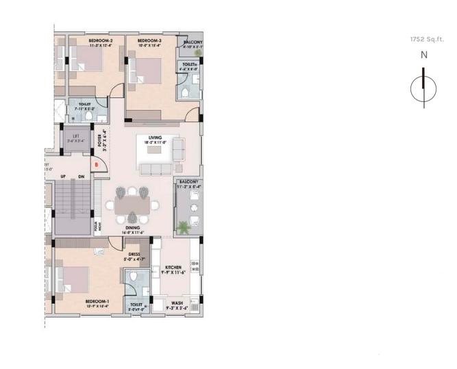 3 BHK 1752 Sqft Flat for sale at Adyar, Chennai Property ID 11205355