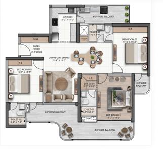 Image of 1600 Sq.ft 3 BHK Apartment / Flat for sale in Vista Palencia, Nabha, Zirakpur for Rs. 14900000
