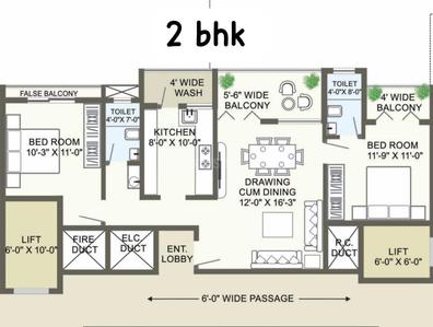 Floor Plan Image of 1104 Sq.ft 2 BHK Apartment / Flat for sale in Manish Nagar Nagpur for Rs. 4970000