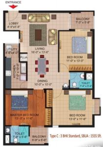 Image of 1555 Sq.ft 3 BHK Apartment / Flat for sale in Kapis Pearl Residency, Bharatpur, Bhubaneswar for Rs. 11500000