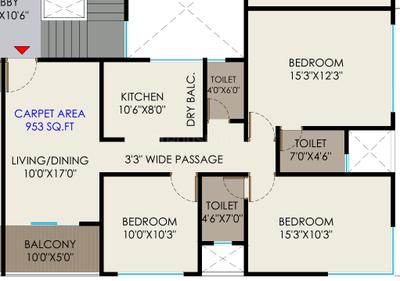 Image of 1287 Sq.ft 3 BHK Apartment / Flat for sale in Suyog Siyona, Kiwale, Pune for Rs. 7300000