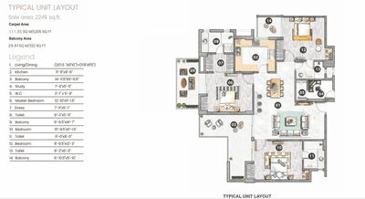 Image of 2482 Sq.ft 3 BHK Apartment / Flat for sale in TARC Tripundra, Kapashera, New Delhi for Rs. 53000000