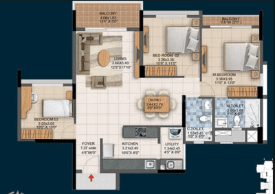 Image of 1439 Sq.ft 3 BHK Apartment / Flat for sale in Pride Altius, Bagalakunte, Bengaluru for Rs. 16900000