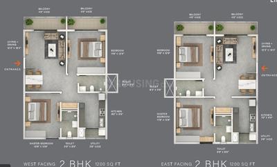 Floor Plan Image of 1275 Sq.ft 2 BHK Apartment / Flat for sale in The Line, Narsingi Hyderabad for Rs. 11092000