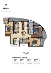 Floor Plan Image of 1827 Sq.ft 3 BHK Apartment / Flat for sale in Rishita Mulberry Heights, Sushant Golf City Lucknow for Rs. 24000000