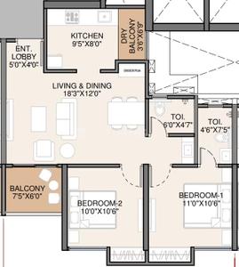 Image of 1236 Sq.ft 2 BHK Apartment / Flat for sale in Rahul Downtown, Punawale, Pune for Rs. 11000000