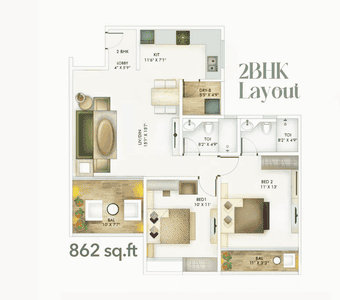 Image of 1163 Sq.ft 2 BHK Apartment / Flat for sale in Parkland 1 C Building, Ghorpadi, Pune for Rs. 8500000