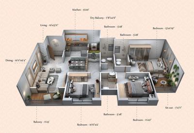 Image of 1100 Sq.ft 2 BHK Apartment / Flat for sale in Kondhwa Budruk, Pune for Rs. 8500000