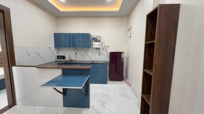 Kitchen Image of 550 Sq.ft 1 BHK Builder Floor for rent in Mahalakshmi Nagar Indore for Rs. 18999