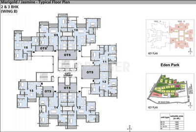 Image of 1685 Sq.ft 3 BHK Apartment / Flat for sale in LNT Eden Park, Siruseri, Chennai for Rs. 11200000