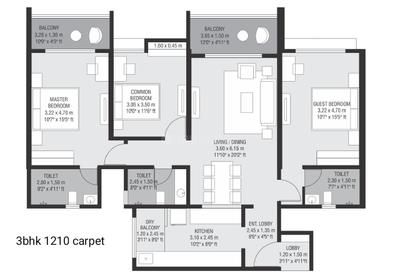 Image of 1600 Sq.ft 3 BHK Apartment / Flat for sale in Neco Park Central, Kharadi, Pune for Rs. 16400000