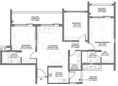 Image of 1405 Sq.ft 2 BHK Apartment / Flat for sale in Godrej Air, Sector 85, Gurgaon for Rs. 18500000