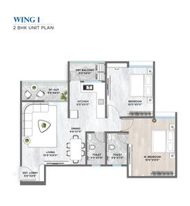 Floor Plan Image of 1020 Sq.ft 2 BHK Apartment / Flat for sale in Grandeur Premium H, Undri Pune for Rs. 5250000