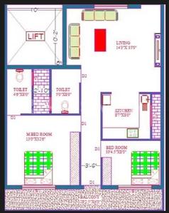 Floor Plan Image of 1242 Sq.ft 2 BHK Apartment / Flat for sale in Kanisha White Palace, Vidyaranyapura Bengaluru for Rs. 9315000
