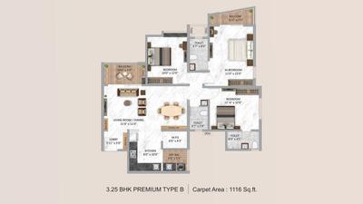 Image of 820 Sq.ft 2 BHK Apartment / Flat for sale in Supreme Rivana Ph I, Punawale, Pune for Rs. 9200000